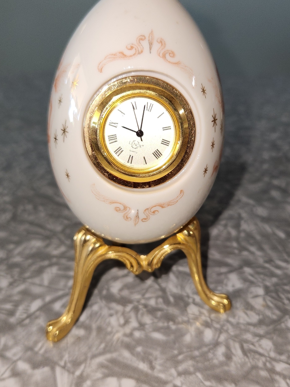 White & Gold Egg Ornament Clock with Gold Stand - Picture 3 of 8